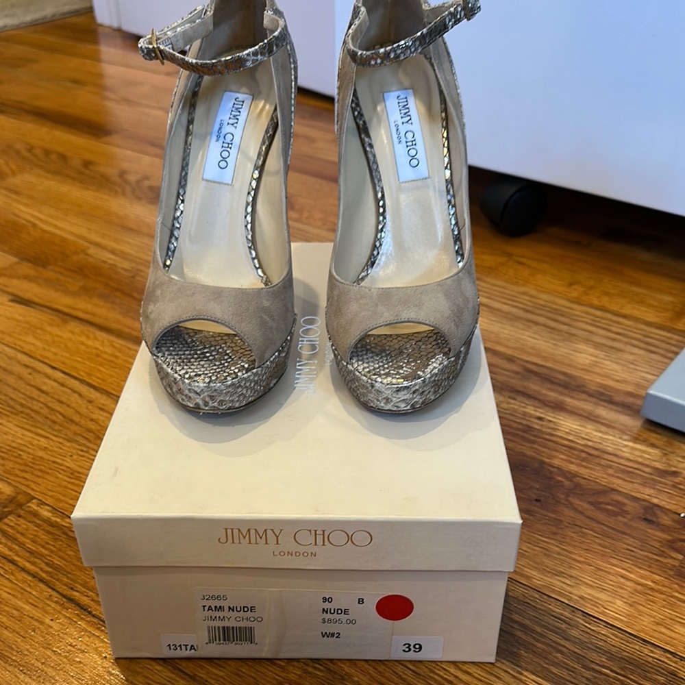 Jimmy Choo Tan High Heels Peep-Toe